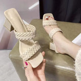 Breakj Woven Roman Slippers In The Summer Of 2025, Women's Bohemian National Wind And Thick Heel Women's