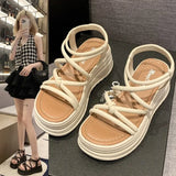 Breakj Celebrity Platform Heighten Cross Belt Roman Shoes Female 2024 New Summer Versatile Casual Fairy Wind Pine Cake