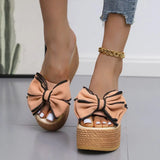 Breakj Cool Drag Bow Thick Bottom Slippers Women's Summer Slope And Loose Cake One-Word Drag High And Casual