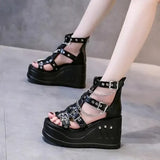 Sandals Woman Leather Low-heeled PU Rome Slides Fabric Hoof Heels Rubber Low Sandals Woman Leather Low-heeled Slides