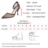 Sexy Black Mesh High Heels Shoes Women Summer 2023 Pointed Toe Crystal Pumps Woman Shiny Ankle Strap Party Shoes