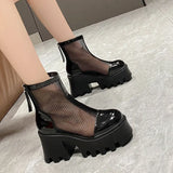 New Summer Fashion Women's Boots Mesh Breathable Thick Sole Non Slip Zipper Round Head Casual Spring and Autumn High
