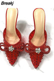 Women Sandals Summer Transparent Shoes Luxury Crystal Bowknot Slippers High Heels Mules Slides Ladies Party Wedding