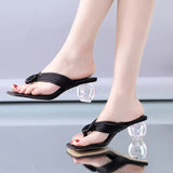High Heels Sandals Women Flip Flop Ladies Fashion PU Leather Women's slippers Casual Square Toe Shoe Female