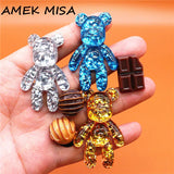 Hard Resin Glitter Cartoon Shoe Charms Accessories Cute Chocolate Bear Shoes Buttons Colorful Sandals Charm