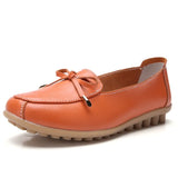 Women‘s Spring Casual Shoes Ladies Soft Leather Butterfly-Knot Flats Non-Slip Rubber Sole Loafers White Shoes for