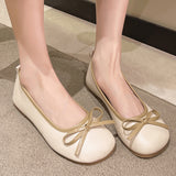 Bow Pu Leather Women Ballet Flat Shoes 2023 Comfort Slip on Soft Sole Flats Woman Shallow Mouth Single Shoes