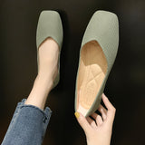 Ballet flats hot knitting square toe single shoes woman breathable soft sole moccasins flats shallow candy color
