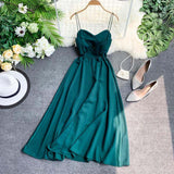 2020 Women Sleeveless Spaghetti Strap Dress V Neck Back Cross Strap Beach Dress Elegant High Waist Party