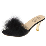 Woman Feather High Heels Pointed Toe Slippers Fashion Sandals Women Open Toe Pumps Slides White Pink Black Size