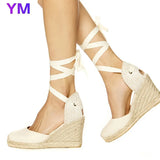 Super High Lace Up Gladiator Wedges Sandals Cover Heel 8cm Platform Ladies Sandals Fashion Summer Women Shoes 34-43
