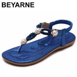2018 Woman Sandals Bead Bohemian Clip Toe Comfortable Thong Shoes Boho Elastic Band Back Strap Flat Beach