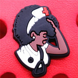 Melanin PhD Shoe Charms Strong Nurse Doctor Cute Black Girl Shoe Accessories Decoration Fit Croc Jibz Kids Party Gifts