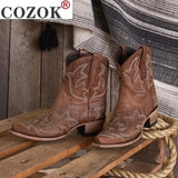 Winter Casual Western Cowboy Ankle Boots Women Snake Leather Cowgirl Booties Short Cossacks botas High Heels