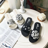 camellia decoration slippers women flat heel beach sandals pearl number slides summer shoes woman flower rivet flip
