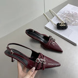 High Heels Red Baotou Sandals Fairy Shoes 2024 New Summer Black French Pointed Sandals