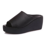 Summer Women's Wedge Slippers Concise Platform Ladies Sandals Slides Slip On Women Black/White Shoes