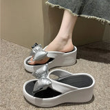 Breakj Summer New High-Hed Of 8Cm Verbs Drag Women Wearing Fashion Thick-Bottomed Bows And Feet Beach Toe