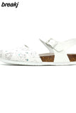 New Summer Women Gladiator Cork Sandals Fashion Casual Buckle Strap Closed Toe PU Leather Sandal Shoe Flat