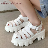 Shoes Women Genuine Leather Gladiator Sandals High Heel Platform Sandals Thick Heel Buckle Ladies Footwear Summer