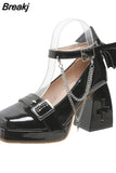 Chunky Heel Gothic Style Women Mary Janes Pumps Vampire Cosplay Brand Design Metal Decoration Women Pumps