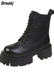 Leather Women's Boots Designer Shoes for Women Luxury Short Boots Platform Non-slip Motorcycle Boots Round Toe Ankle