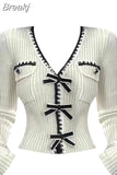 Knitted Pullover Office Lady 2023 Autumn Casual Long Sleeve Y2k Clothing V-neck Korean Style Fashion Slim Blouse