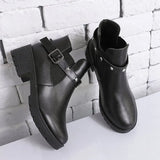 Breakj Autumn And Winter New Thick And Martin Boots Women's Round Head Rivet Belt Buckle Plus Velvet Short Boots Fashion Thin
