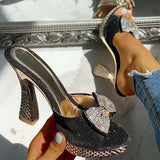 Fashion Female Bowknot Sexy Slippers 2021 Summer Slippers Women Platform Crystal Thick High Heels Shoes