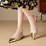 Size 34-39 Flats Sandals For Women Real Leather Low Heels Shoes For Women 2023 Summer Slingback Buckle Chunky