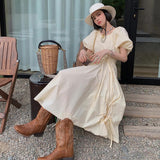 Breakj Embroidery V Moust Martin Boots Women 2025 Autumn Brown Coarse And National Wind Knight Short Boots Western Cowboy