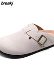 2023 New Beach Cork Slippers Casual Men Buckle Nubuck Leather Closed Toe Women Outside Slide Slip on