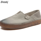 Designer Women Black Flats Slip On Ladies Casual Genuine Leather Flat Handmade Women Shoes Soft Bottom