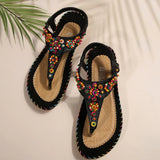Breakj Women's Summer New Women's Shoes Summer Bohemian Flat-Soled Sandals Women's Beaded Beach
