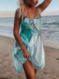 Vintage Print V Neck Dress 2022 Spring Loose Ladies Mini Dress Summer Beach Off Shoulder Sleeveless Strap Party Dress