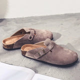 2023 New Beach Cork Slippers Casual Men Buckle Nubuck Leather Closed Toe Women Outside Slide Slip on