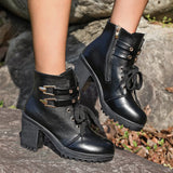 Breakj Round Head Tie In Autumn And Winter 2025 With Martin Boots Female English Wind Belt Buckle Side Zipper High Heel Short