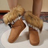 Snow Boots Women In The Winter Of 2025 New Fashion Round Head Flat Hairy Mouth Plus Velvet Warm Cotton