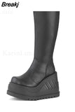 Design Gothic Style INS Hot Fashion Boots Women Shoes Black Wedges High Heels Buckles Platform Boots Female Plus Size