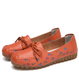 Breakj And Ribs Mother Shoes Leather Soft Soles Leisure In The Elderly Bean Shoes Lace Printing Spring And Summer Large Leather