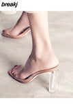 Women Pumps Sandals 9cm Jelly Slippers Sexy Open Square Toe High Heels Women Transparent Slippers Shoe Heel Clear