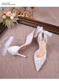 Woman Shoe Summer High Heels Navy Blue Pumps Lace-Up Hollow 2023 Sweet Pointed Wedge Burgundy Beige Orange Bridal Low