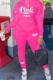 Hoodies Sporty Two Piece Set Women PINK Letter Print Sweatshirt And Skinny Pants Tracksuit Autumn Winter Casual