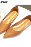 Black Soft PU Leather Shoes Women Larger Sizes 40 Ballet Flats Pointed Toe Shallow Mouth Slip-on Ladies Loafer