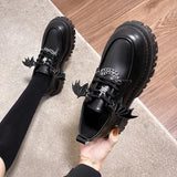 Women's Fashion Lolita Gothic Shoes College Style Black Pu Leather Platform Shoes Women Metal Chain Jk Uniform