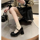 Mary Jane Shoes Women 2025 New One-Word Retro Black Small Leather Shoes Square Paint Leather Fashion Single