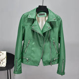 New Autumn Faux Soft Leather Pu Motorcycle Women Rivet Zipper Jacket Coat Female Turndown Collar Slim Biker