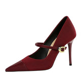Breakj Korean Version Of Fashion Banquet High Heels Women's Shoes With Light Corduroy Stitching Pointed One Word Belt Single