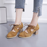 Breakj Spring And Summer New Thick Heel High Fashion Single Shoes 42 Large Size Lace Hollow Carved Women's