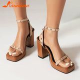 New Fashion 2023 Chunky High Heels Sandals Summer Ankle Buckle Riveted Design Ladies Sandals Comfy Walking Simply